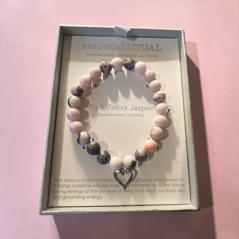 Essential Ritual Pink Zebra Jasper Bracelet Genuine Stone Sterling Silver Charm